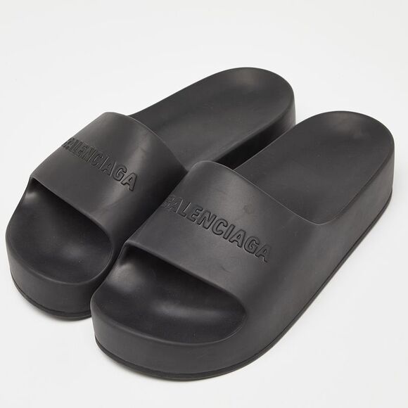 Balenciaga Black Rubber Platform Flat Slides Size 40 - Picture 2 of 4
